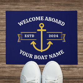Aangepaste bootnaam Welkom aan boord Navy blauw Go Deurmat