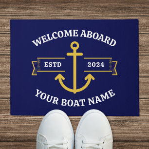 Aangepaste bootnaam Welkom aan boord Navy blauw Go Deurmat