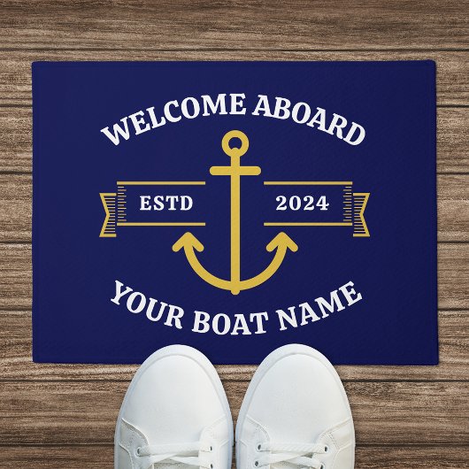 Aangepaste bootnaam Welkom aan boord Navy blauw Go Deurmat