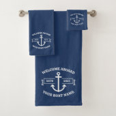 Aangepaste bootnaam Welkom aan boord Navy-blauwe a Bad Handdoek (Insitu)