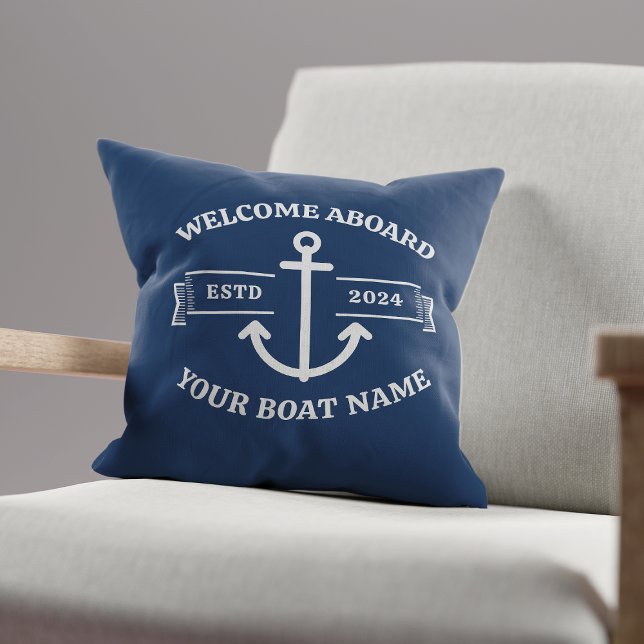 Aangepaste bootnaam Welkom aan boord Navy-blauwe a Kussen (Creator heeft geüpload)