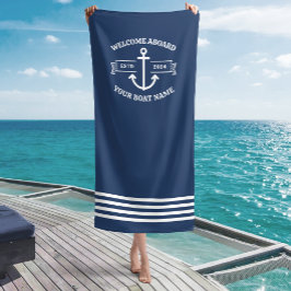 Aangepaste bootnaam Welkom aan boord Navy-blauwe a Strandlaken