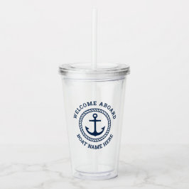 Aangepaste bootnaam welkom aan boord van anker en acryl drinkbeker