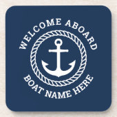 Aangepaste bootnaam welkom aan boord van anker en  bier onderzetter (Voorkant)