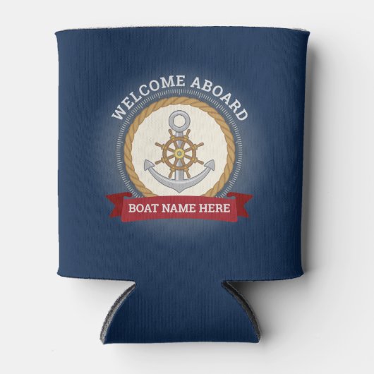 Aangepaste bootnaam welkom aan boord van anker en  blikjeskoeler (Voorkant)