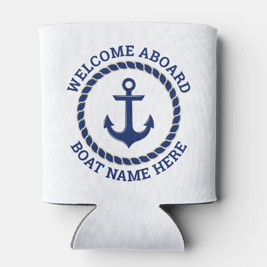 Aangepaste bootnaam welkom aan boord van anker en  blikjeskoeler (Achterkant)