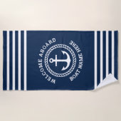 Aangepaste bootnaam welkom aan boord van anker en strandlaken (Voorkant)