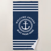 Aangepaste bootnaam welkom aan boord van anker en strandlaken (Voorkant)