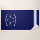 Aangepaste bootnaam Welkom aan boord van Navy Blue Strandlaken (Voorkant)