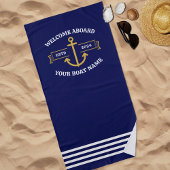 Aangepaste bootnaam Welkom aan boord van Navy Blue Strandlaken