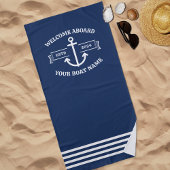 Aangepaste bootnaam Welkom aan boord van Navy Blue Strandlaken