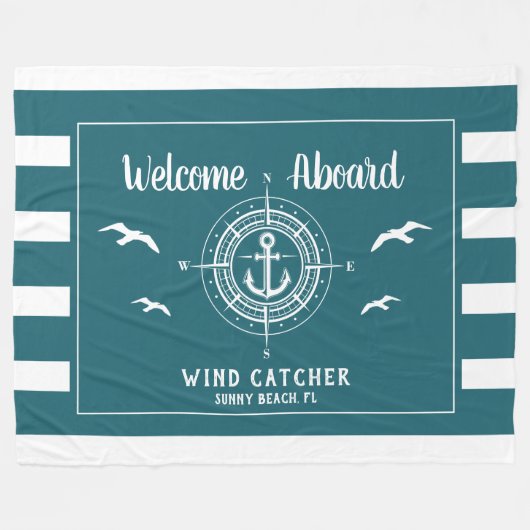 Aangepaste bootnaam Welkomstkaart Fleece Deken (Voorkant (Horizontaal))