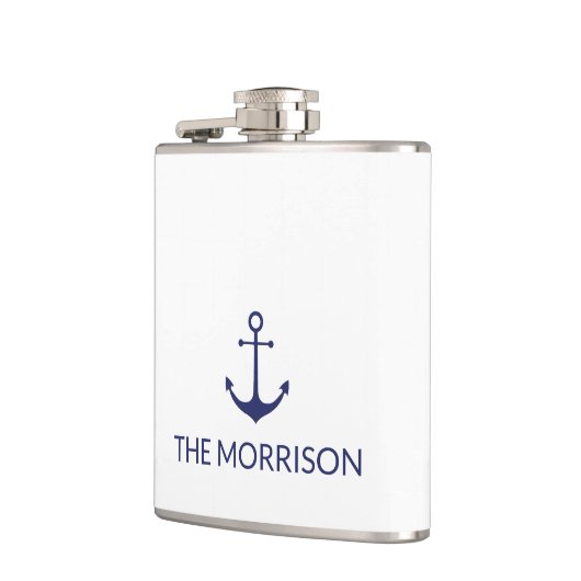 Aangepaste bootnaam zeemansjager minimalistisch heupfles (Links)