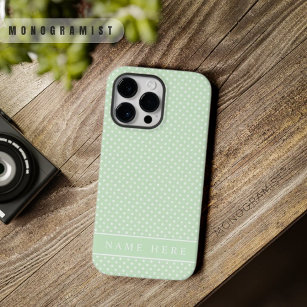 Aangepaste Bord pastel groen wit polka dot ontwerp Case-Mate iPhone 14 Pro Max Hoesje