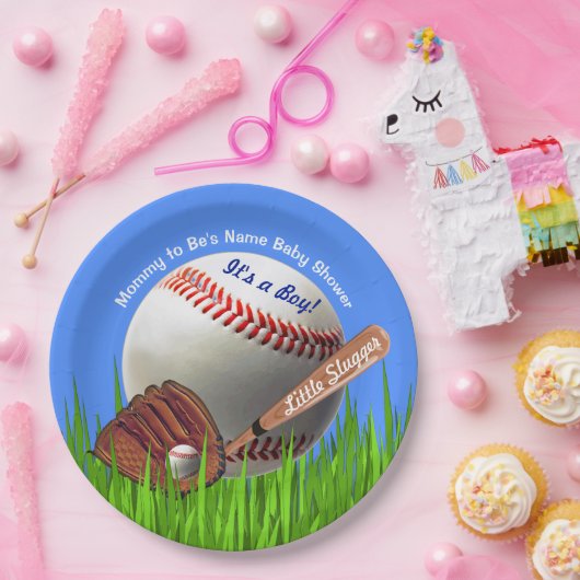 Aangepaste Borden Baseball Baby shower Papieren Bordje (Feest)