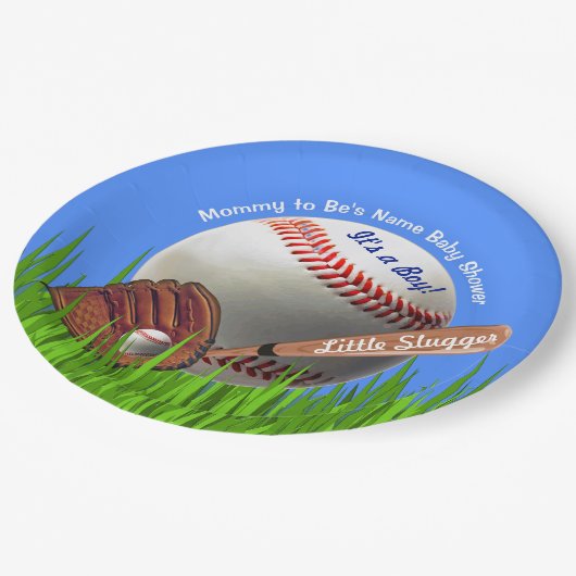 Aangepaste Borden Baseball Baby shower Papieren Bordje (Gekanteld)