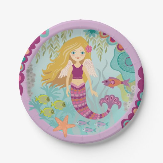 Aangepaste Borden voor Mermaid Birthday-papier Papieren Bordje (Voorkant)