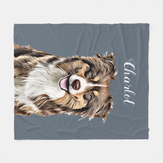 Aangepaste Border Collie Dog gepersonaliseerde tek Fleece Deken (Voorkant (Horizontaal))