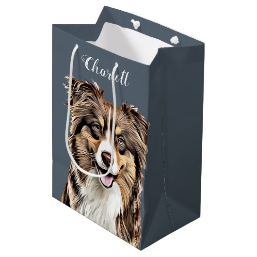 Aangepaste Border Collie Dog gepersonaliseerde tek Medium Cadeauzakje (Voorkant Gekanteld)