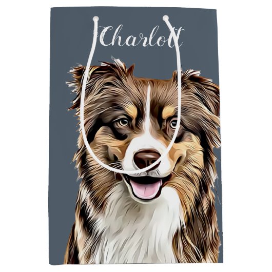 Aangepaste Border Collie Dog gepersonaliseerde tek Medium Cadeauzakje (Voorkant)