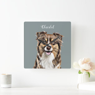 Aangepaste Border Collie Dog gepersonaliseerde tek Vierkante Klok