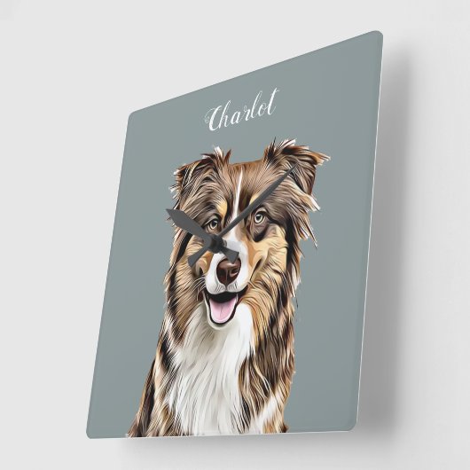 Aangepaste Border Collie Dog gepersonaliseerde tek Vierkante Klok (Hoek)