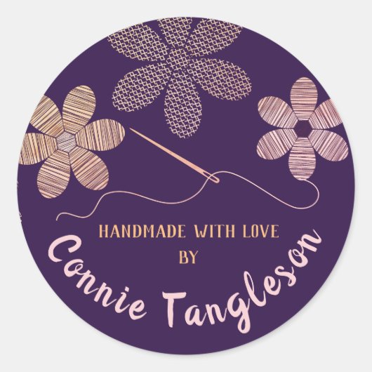 Aangepaste borduurnaainaainaaibloemen ronde sticker (Voorkant)