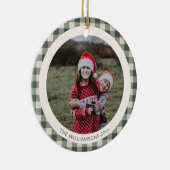 Aangepaste bos groen geruite rustieke foto kerst keramisch ornament (Rechts)