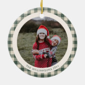 Aangepaste bos groen geruite rustieke foto kerst keramisch ornament (Achterkant)