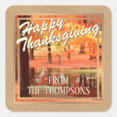 Aangepaste bos Waterverf Happy Thanksgiving Vierkante Sticker (Voorkant)