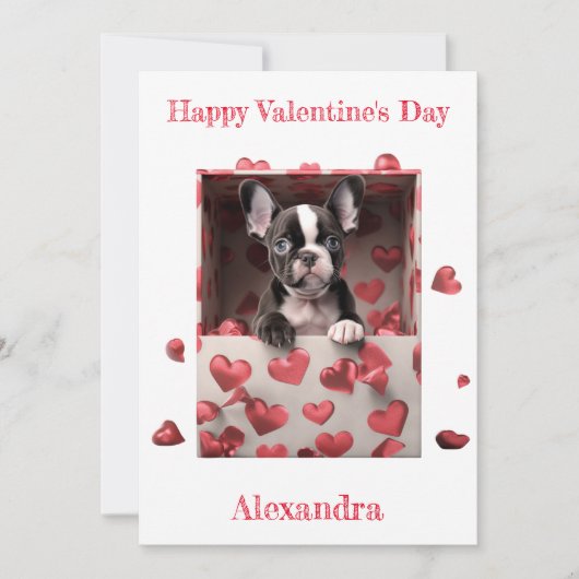 Aangepaste Boston Terrier binnen Hearts Box Valent Feestdagenkaart (Voorkant)