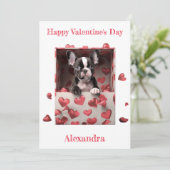 Aangepaste Boston Terrier binnen Hearts Box Valent Feestdagenkaart (Staand voorkant)