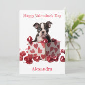 Aangepaste Boston Terrier Box Folie Hearts Valenti Feestdagenkaart (Staand voorkant)