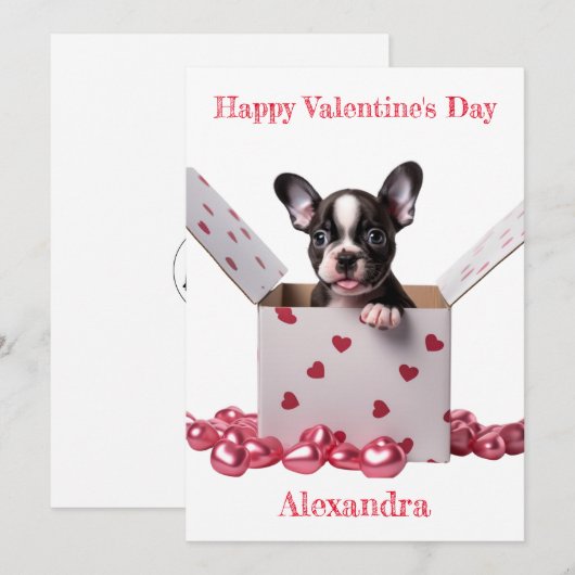 Aangepaste Boston Terrier Box roze harten Valentij Feestdagenkaart (Voorkant / Achterkant)