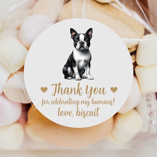 Aangepaste Boston Terrier Dog bruiloft gunst Stick Ronde Sticker