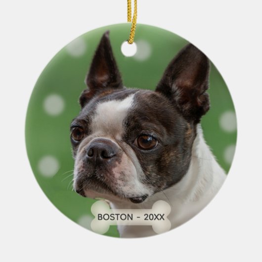 Aangepaste Boston Terrier-hondsfoto Keramisch Ornament (Voorkant)