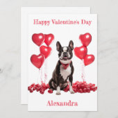 Aangepaste Boston Terrier Red Hearts Collar Valent Feestdagenkaart (Voorkant / Achterkant)