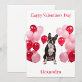 Aangepaste Boston Terrier Roze Rode Ballons Valent Feestdagenkaart (Voorkant / Achterkant)