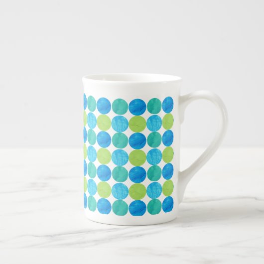 Aangepaste bot China Mok, Blue Moons Grid Pattern Porselein Kop (Rechts)