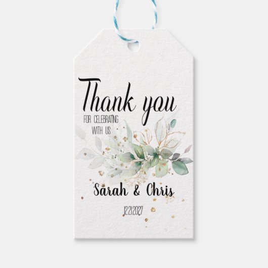 Aangepaste botanische dank u huwelijksgunsten cadeaulabel (Voorkant)