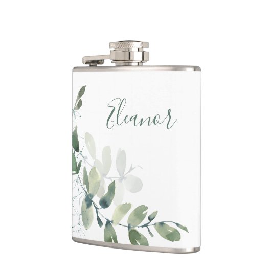 Aangepaste botanische eucalyptus boho bruiloftsges heupfles (Links)