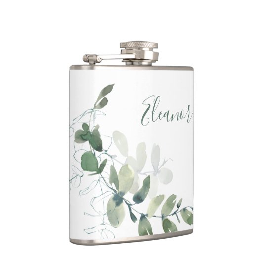 Aangepaste botanische eucalyptus boho bruiloftsges heupfles (Rechts)