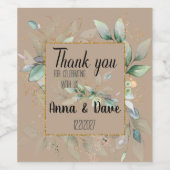 Aangepaste botanische groene bladeren bruiloft dan wijn etiket (Enkel label)