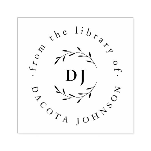 Aangepaste botanische Initialen Elegant bibliothee Rubberstempel (Afrduk)