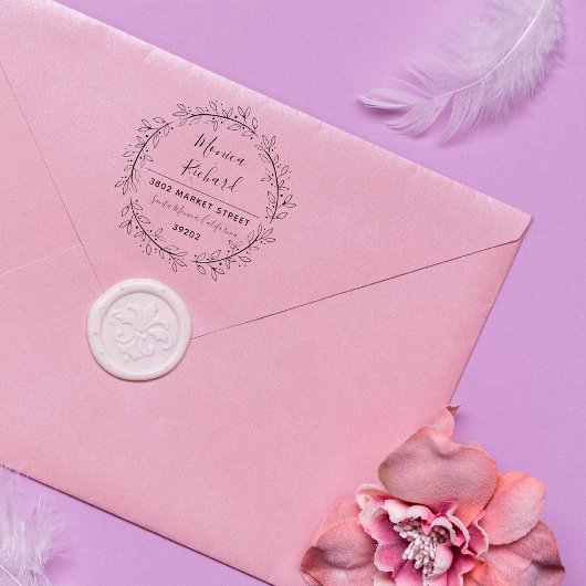 Aangepaste botanische krans bruiloft retour adres rubberstempel