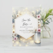 Aangepaste Botanische Mason Jar bruiloft Save The Date (Staand voorkant)