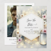 Aangepaste Botanische Mason Jar bruiloft Save The Date (Voorkant / Achterkant)