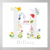 Aangepaste botanische monogram alfabet H bloem Poster (Voorkant)