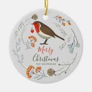Aangepaste botanische roodborst vogel botanische K Keramisch Ornament