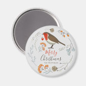 Aangepaste botanische roodborst vogel botanische K Magneet (Voorkant / Achterkant)